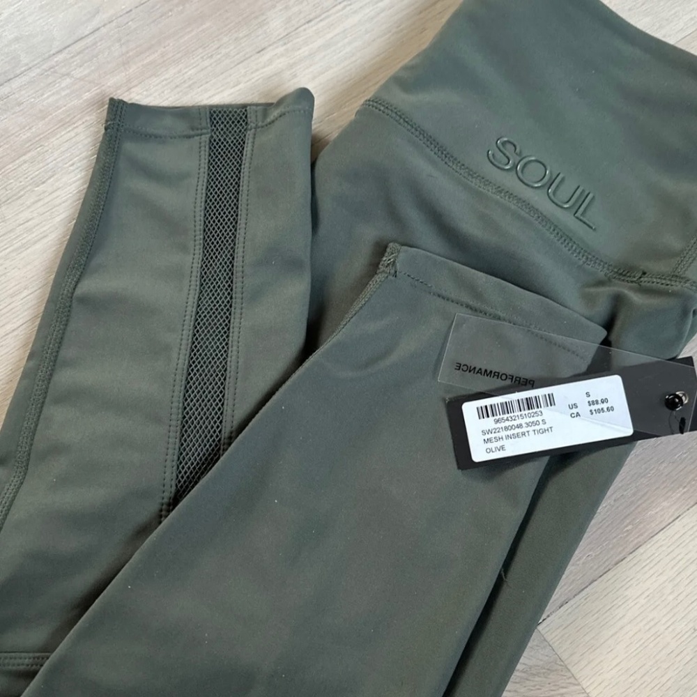 Soulcycle Mesh Insert Leggings Sz Sm Olive Green